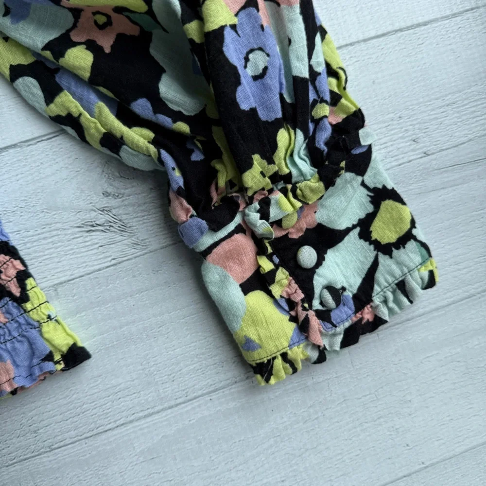 Free People Ariana Floral Print Puff Sleeve Top S